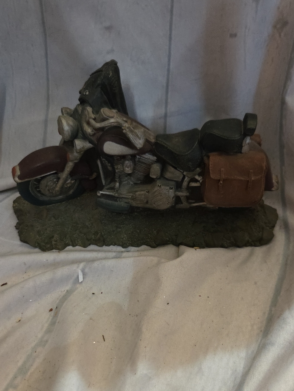 Decorative Vintage Motorcycle Sculpture in Brown and Black
